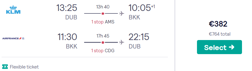 Flights from Dublin to BANGKOK, THAILAND for €382 (Nov 2020 – Feb 2021)
